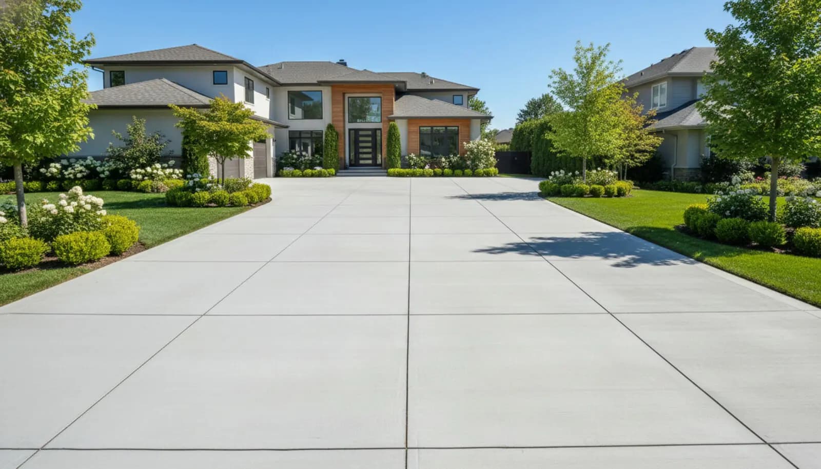 Modern concrete driveway after redesign direction