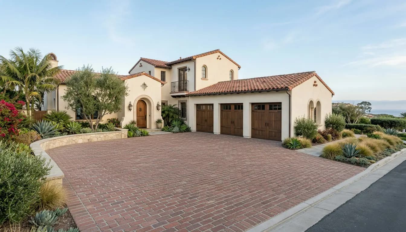 Brick driveway accent for Spanish-style homes